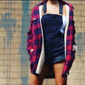 Plaid Red and Blue Teddy Jacket for Women